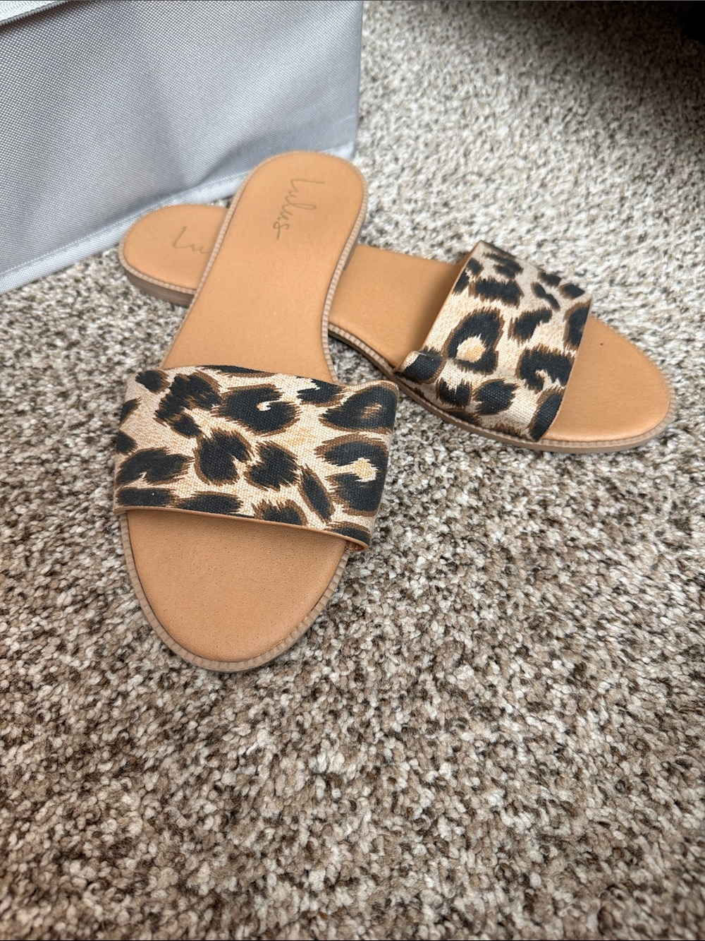 Lulu's Leopard Slide Sandals in Tan and Black